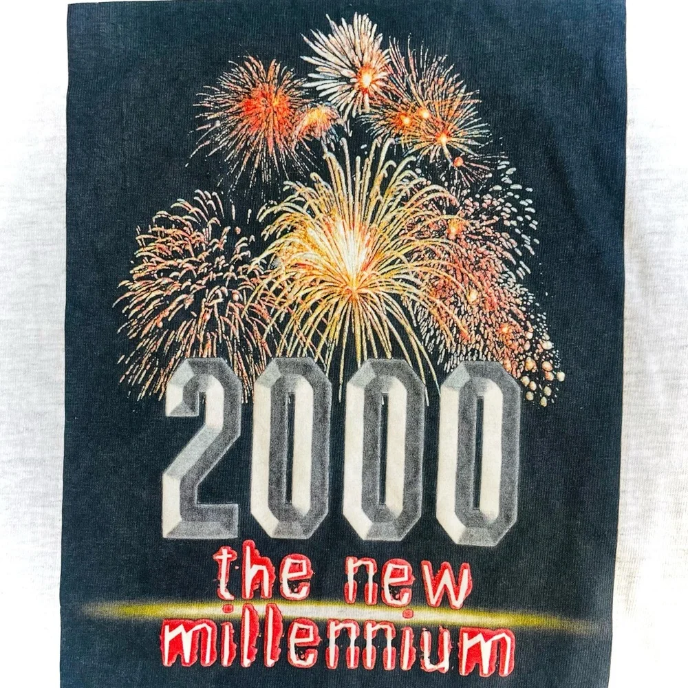 HANES BEEFY | M | 2000 The New Millenium Cotton Heathered Grey Long Sleeve NWOT